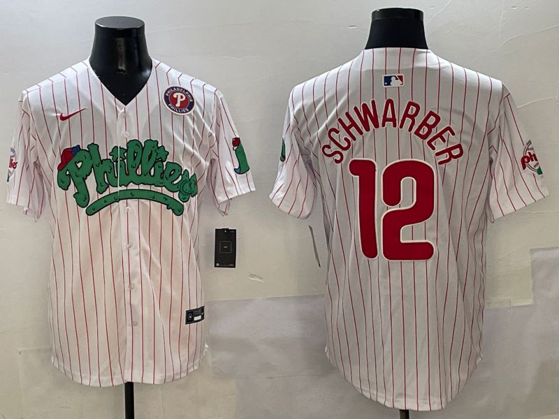 Men Philadelphia Phillies #12 Schwarber White Stripe Fourth generation Joint Name Nike 2025 MLB Jersey style 6